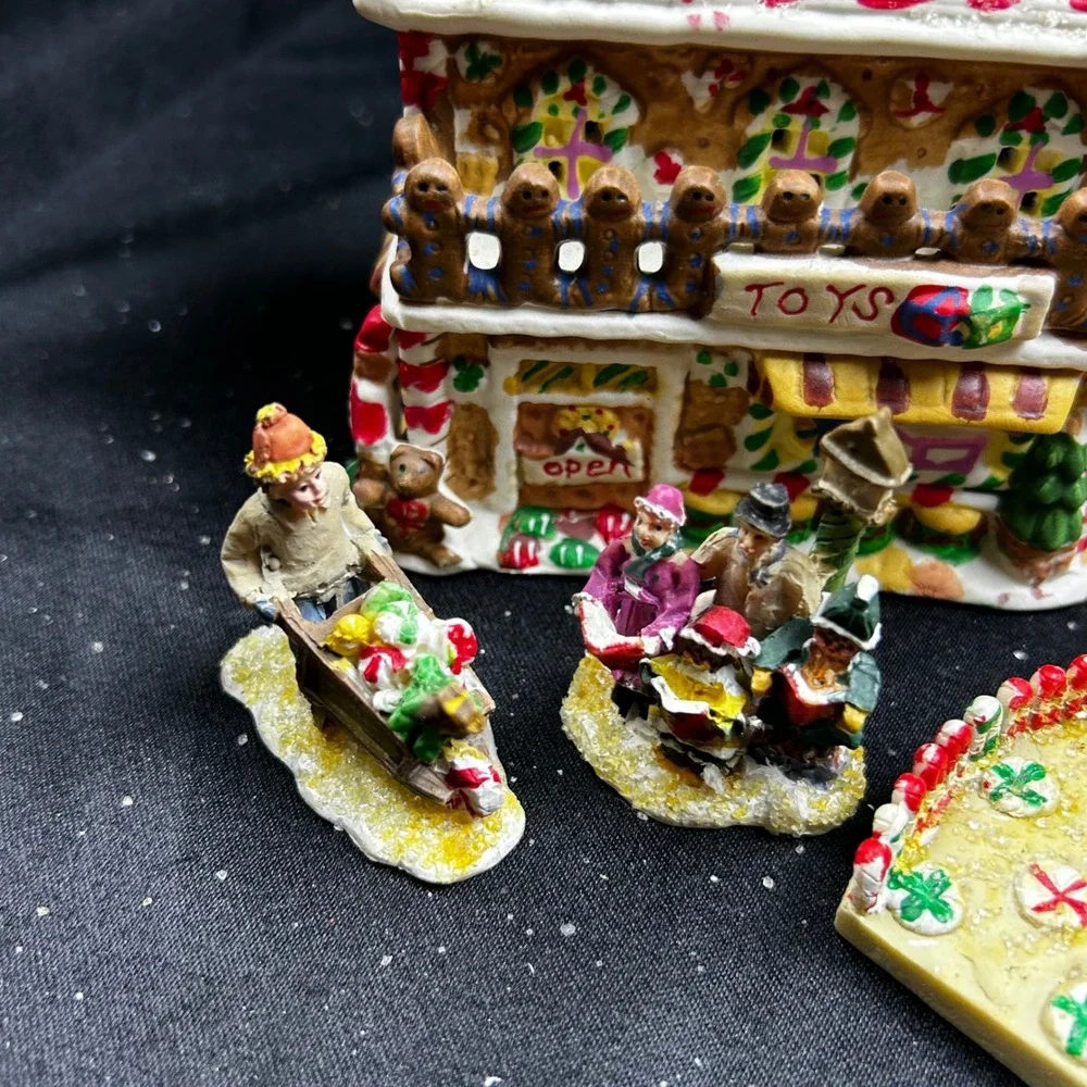 Gingerfrost Lane 2005 Christmas Village Toy Shop Bridge Swing Set Figures